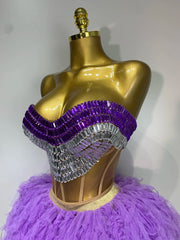 Strapless Sequin Feather Mini Dress