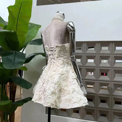 3D Floral Textured Strapless Mini Dress
