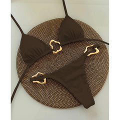Solid Color Bikini with Gold Ring Detail