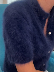 Mock Neck Puff Sleeve Fuzzy Top