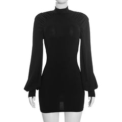 Ruched Mock Neck Long Sleeve Mini Dress