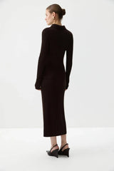 Ribbed Polo Knit Top and Midi Skirt Set