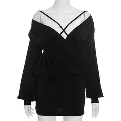 Black Multi Way Cross Strap V-Neck Mini Dress