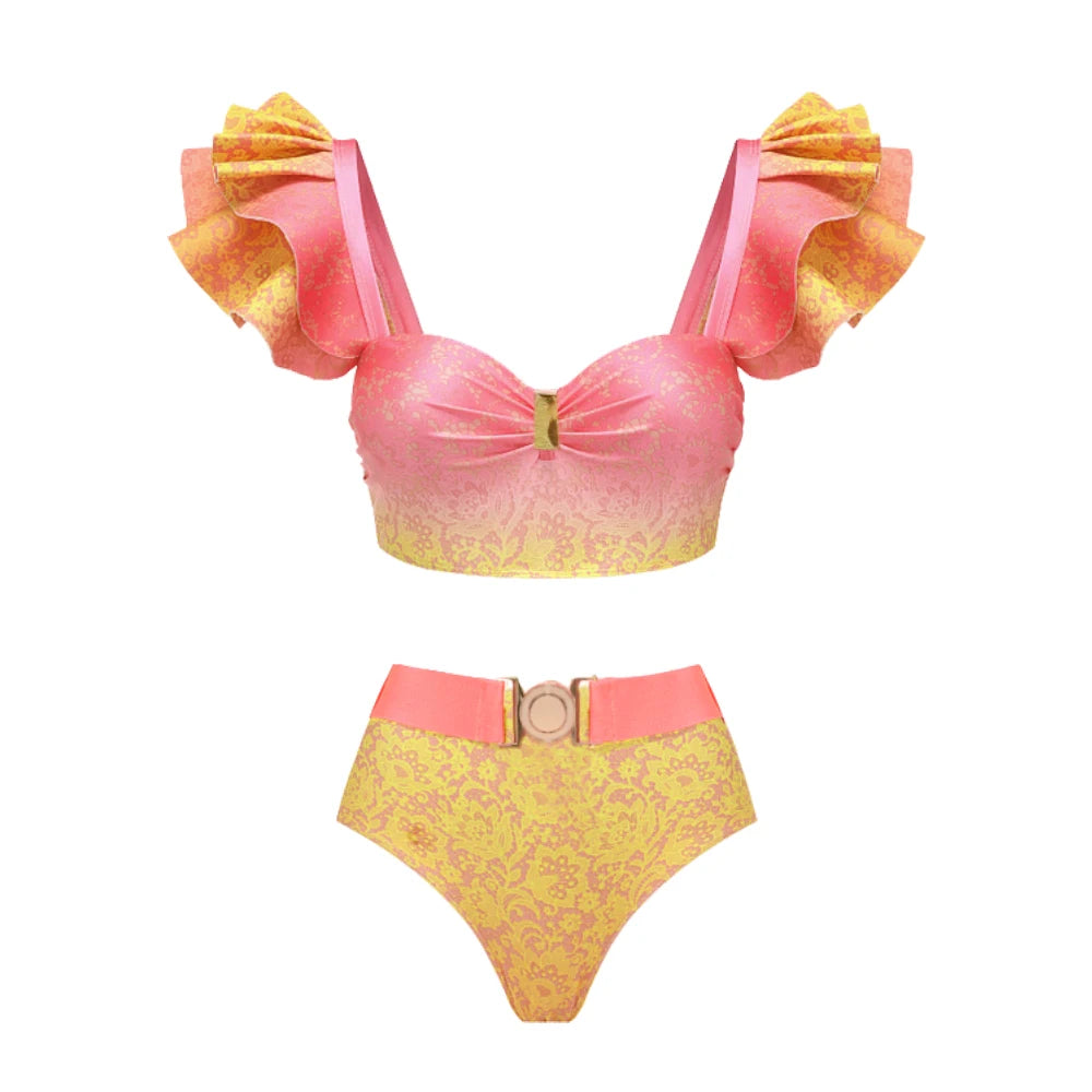 Close-up of the two-piece swimwear set showing the bikini top and bottom.