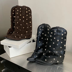 Studded Suede Fold Over Boots
