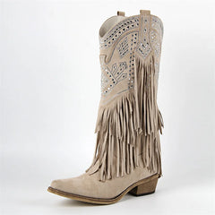 Fringed Pointed Toe Embroidered Cowgirl Boots