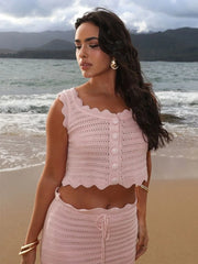 Scalloped Edge Knit Crop Top & Maxi Skirt Two-Piece Set