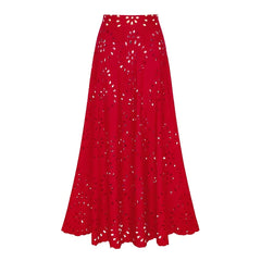 Scallop Neckline One-Piece Swimsuit with Eyelet Midi Skirt Set