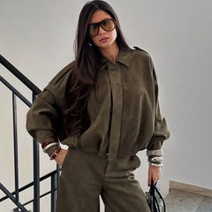 Faux suede cropped bomber jacket with turned-up collar detail
