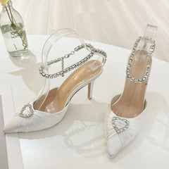 Crystal Buckle Strap Pointed Toe Pumps Shoes