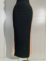 Lace Trim Colorblock Sleeveless Bodycon Midi Dress