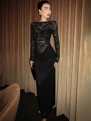 Lace long sleeve maxi dress side view