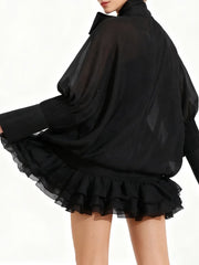 Black ruffled dress back view