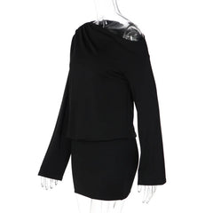 Black One Shoulder Long Sleeve Mini Dress
