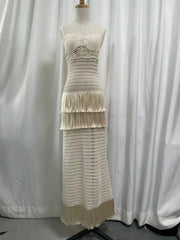 Cream crochet knit maxi dress on a mannequin