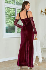 Women's Slash Neck Sling Lace Wine Red Dress