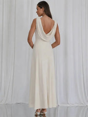 Back view of cowl neck sleeveless maxi dress
