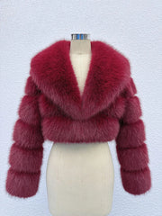 wine red faux fur jacket winter party