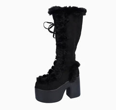 Faux Fur Platform Block Heel Boots