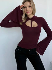 Mock Neck Cutout Bell Sleeve Top