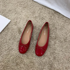 Red Ballet Flats with Bow Detail