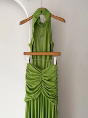 Green High Neck Draped Maxi Dress