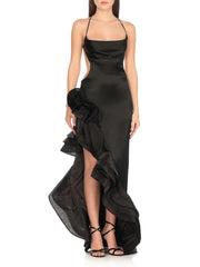 Halter neck maxi dress with cascading ruffle detail