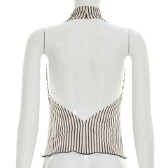 Striped Halter Neck Drape Front Top
