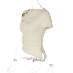 Asymmetric Neckline Button Detail Top
