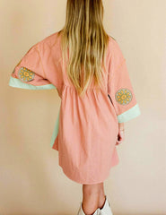 Floral Embroidered V-Neck Mini Dress