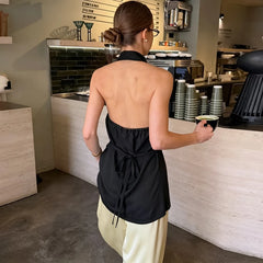 High Neck Lace Up Waist Sleeveless Top