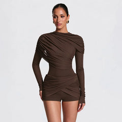 Draped Ruched Long Sleeve Jumpsuit