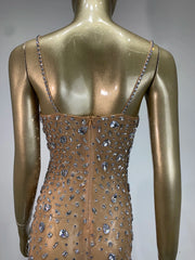 Rhinestone Mesh Embellished Spaghetti Strap Maxi Dress