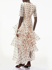V-Neck Tiered Ruffle Polka Dot Maxi Dress