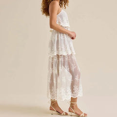 Floral Lace Sheer Mesh Midi Dress