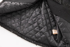 Black Faux Fur Collar Sequin Wool Blend Coat