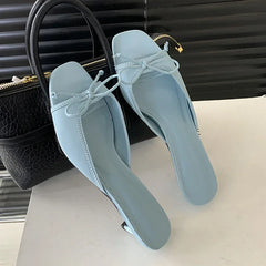 Square Toe Butterfly-knot Low Heels Shoes