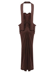 Strapless Corset Folds Wasit Detail Gown With Scarf