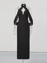 Black Cutout Halterneck Crepe Gown