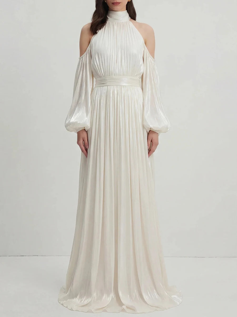 High neck cold shoulder maxi dress front view