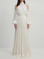 High neck cold shoulder maxi dress front view