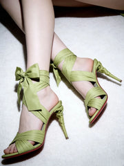 Satin Wrap Lace-Up Heels