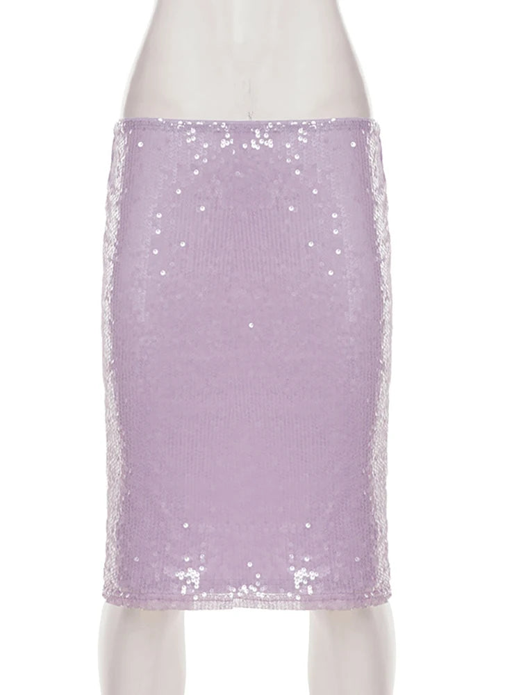Purple sequin midi skirt