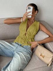 V-neck Lace-up Peplum Top