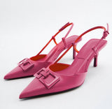 Rose Red Stiletto Heel Pumps Shallow Slingback Shoes