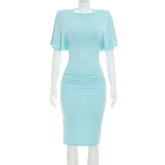 Solid Half Sleeve O-Neck Midi Dress