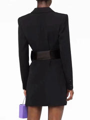 Black Bow Belted Blazer Mini Dress For Women