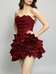Strapless ruffled flower mini dress side profile