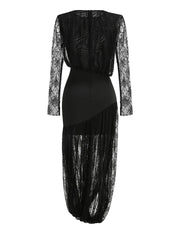 Detail of black lace split midi dress