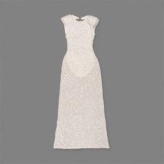 White Sequined Backless Gown Dress